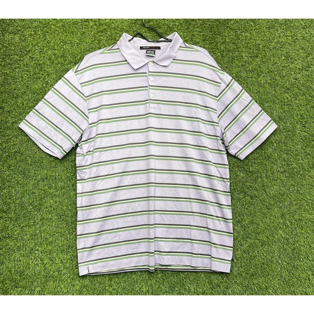 Tiger Woods Nike Polo Shirt Mens Large Striped Purple Golf Outdoor Beach Comfort